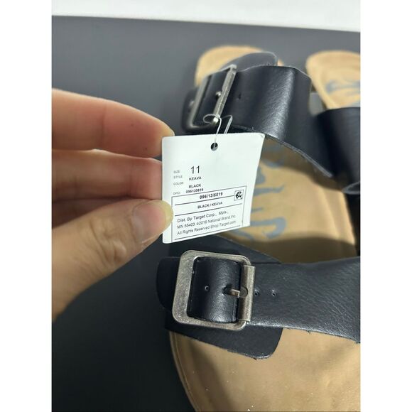 Mad Love Kali Womens 11 Black Double Strap Buckle Adjust Cushion Slide Sandals - Picture 2 of 5